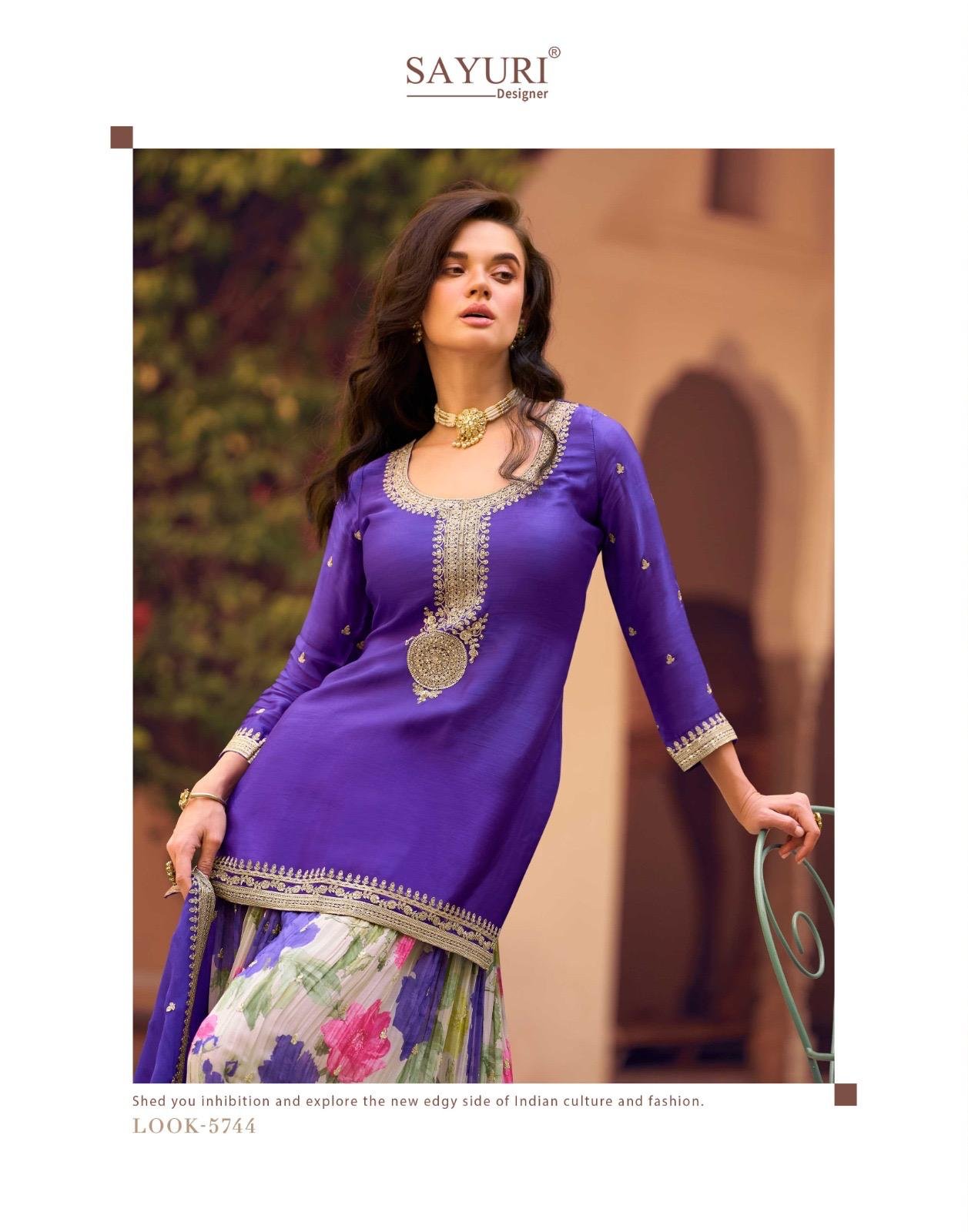 Latest Sayuri Safar Chinon Silk Embroidered Sharara Suit Collection Wholesale 2026