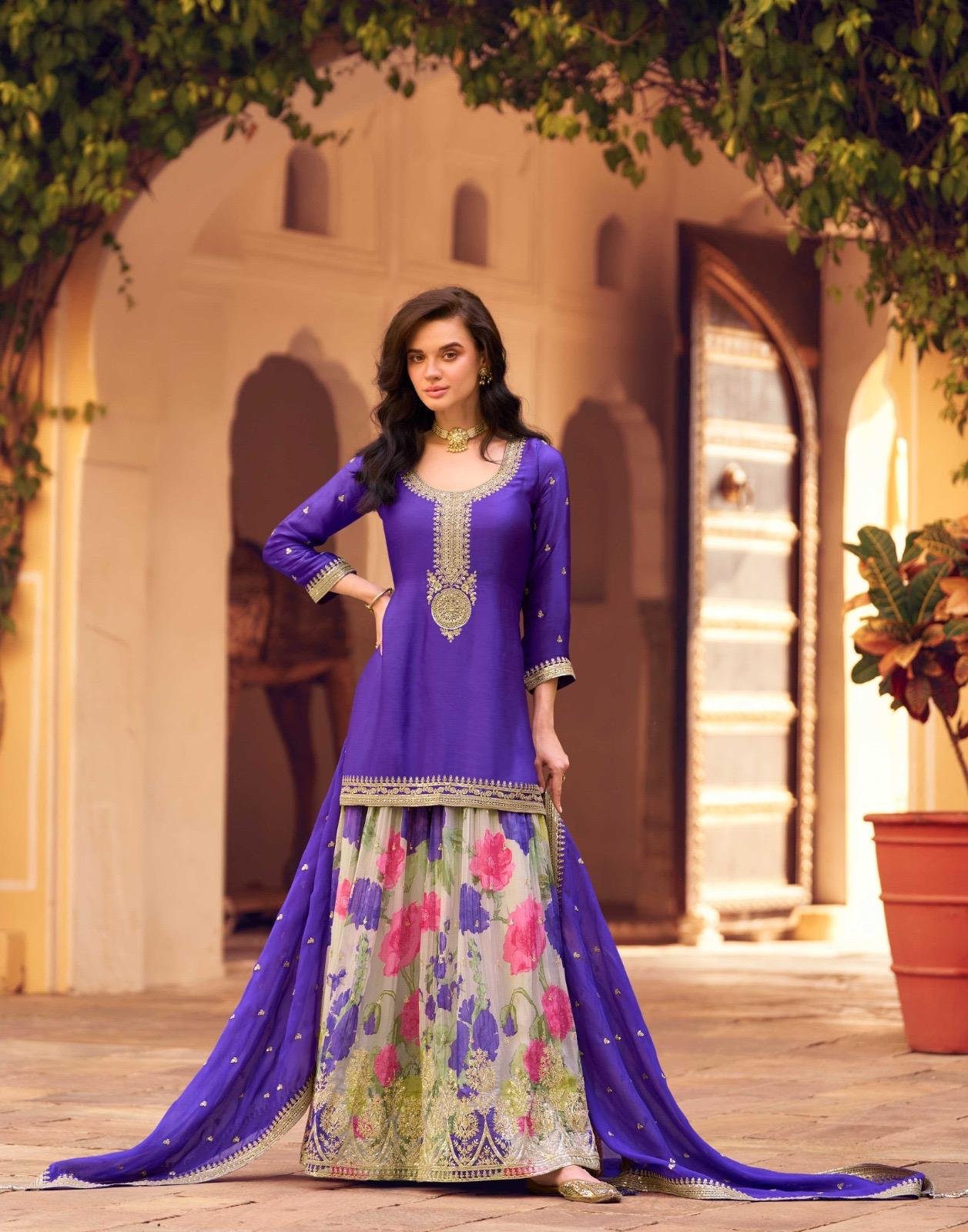 Latest Sayuri Safar Chinon Silk Embroidered Sharara Suit Collection Wholesale 2026