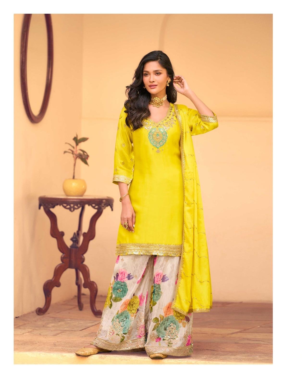 Latest Sayuri Safar Chinon Silk Embroidered Sharara Suit Collection Wholesale 2026