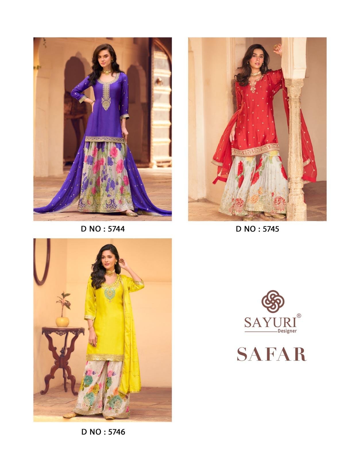 Latest Sayuri Safar Chinon Silk Embroidered Sharara Suit Collection Wholesale 2026