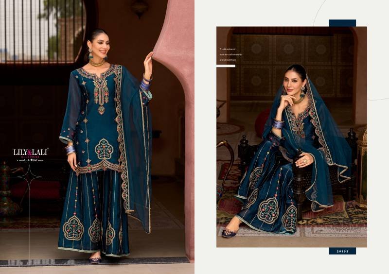 Buy Lily And Lali Andorra Fancy Silk Embroidery Work Kurti Pant And Dupatta Wholesale 2026