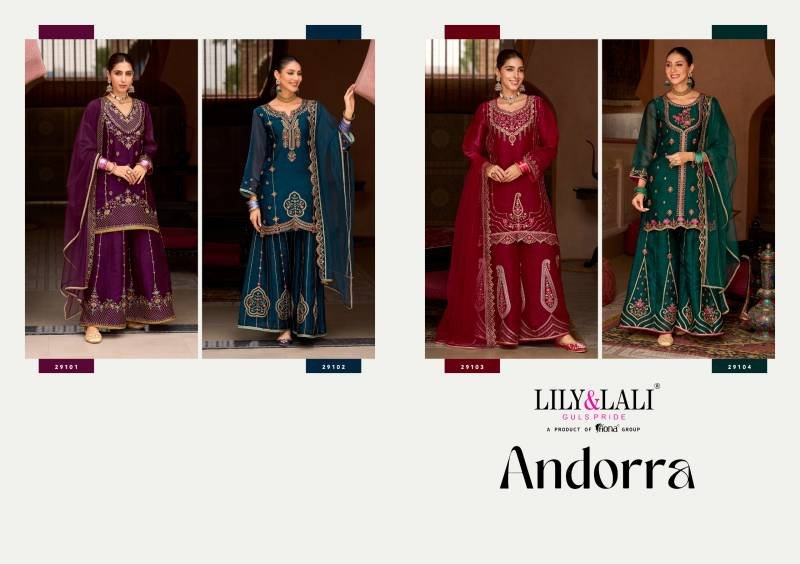 Buy Lily And Lali Andorra Fancy Silk Embroidery Work Kurti Pant And Dupatta Wholesale 2026