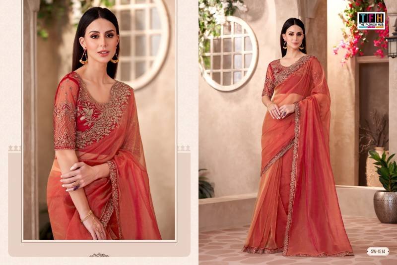 Stylish Tfh Sandal Wood 15 Designer Party Wear Fancy Saree Collection Wholesale 2026