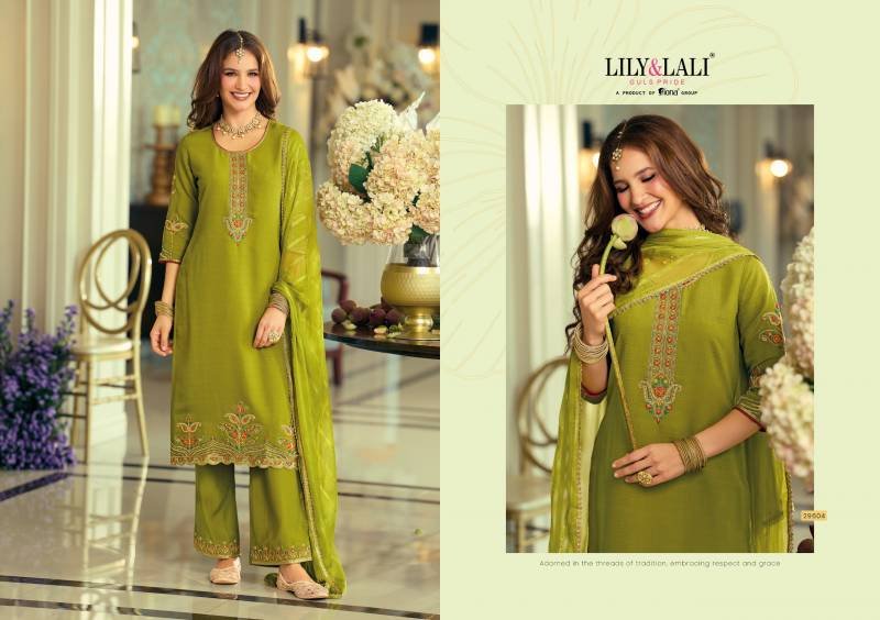 Beautiful Lily And Lali Rang Rang Viscose Fancy Silk Embroidery Kurti Pant And Dupatta Wholesale 2026