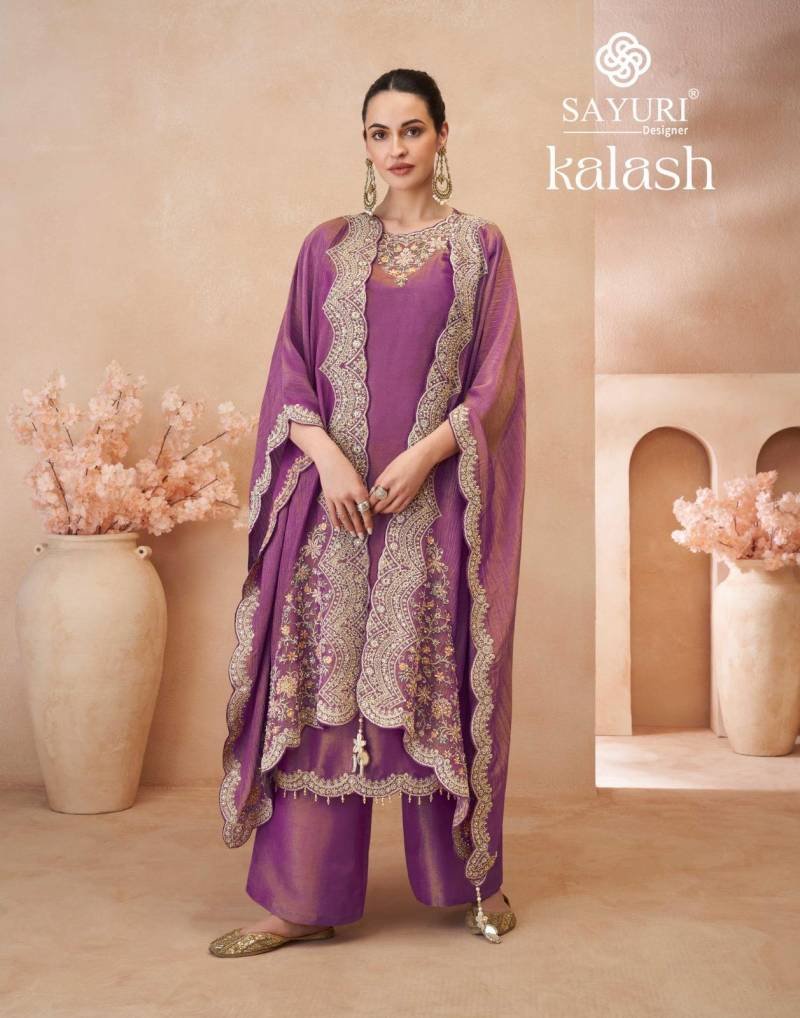 Sayuri Kalash Simar Silk Embroidered Work Designer Salwar Kameez Suits Wholesale