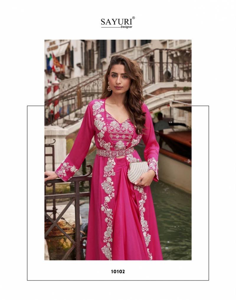 Buy Sayuri Melodi Chinon Jacquard Silk Designer Top Bottom And Shrug Wholesale 2026