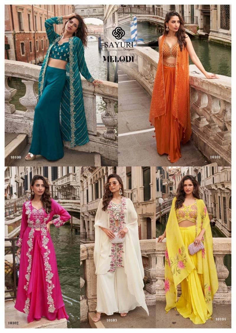 Buy Sayuri Melodi Chinon Jacquard Silk Designer Top Bottom And Shrug Wholesale 2026