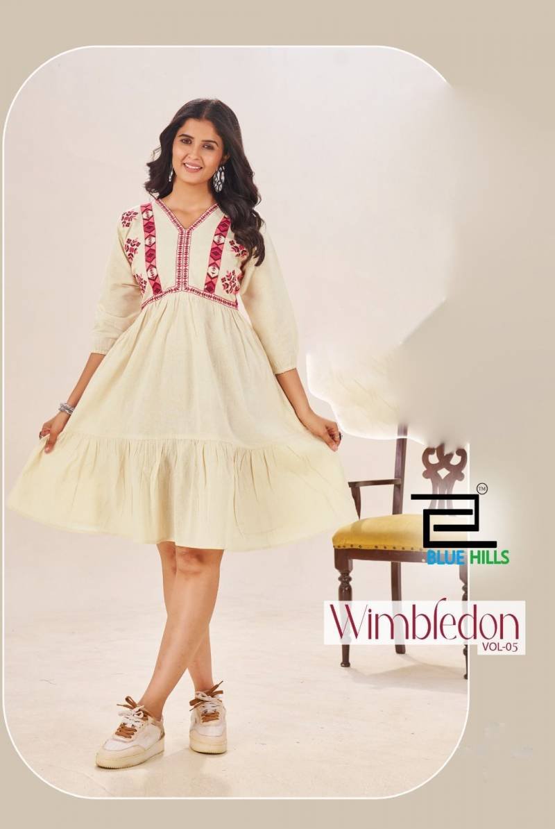 Blue Hills Wimbledon Vol 5 Cotton Flex Embroidery Top Collection Wholesale