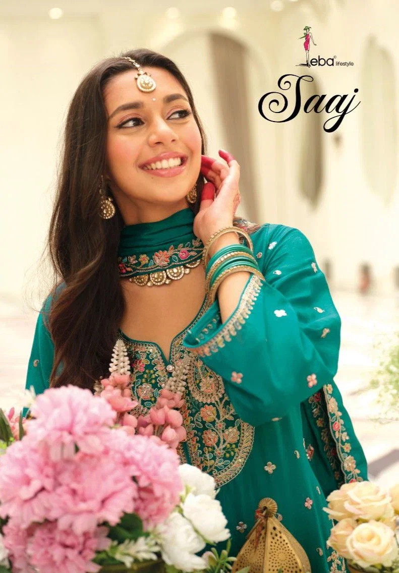 Eba Saaj Chinon Embroidery Work Designer Salwar Kameez Suits Wholesale