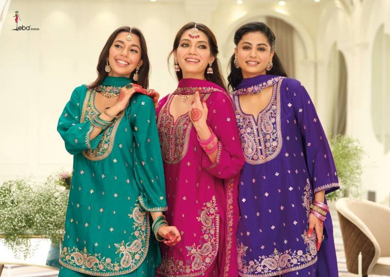 Stylish Eba Saaj Chinon Embroidery Work Designer Salwar Kameez Suits Wholesale 2026