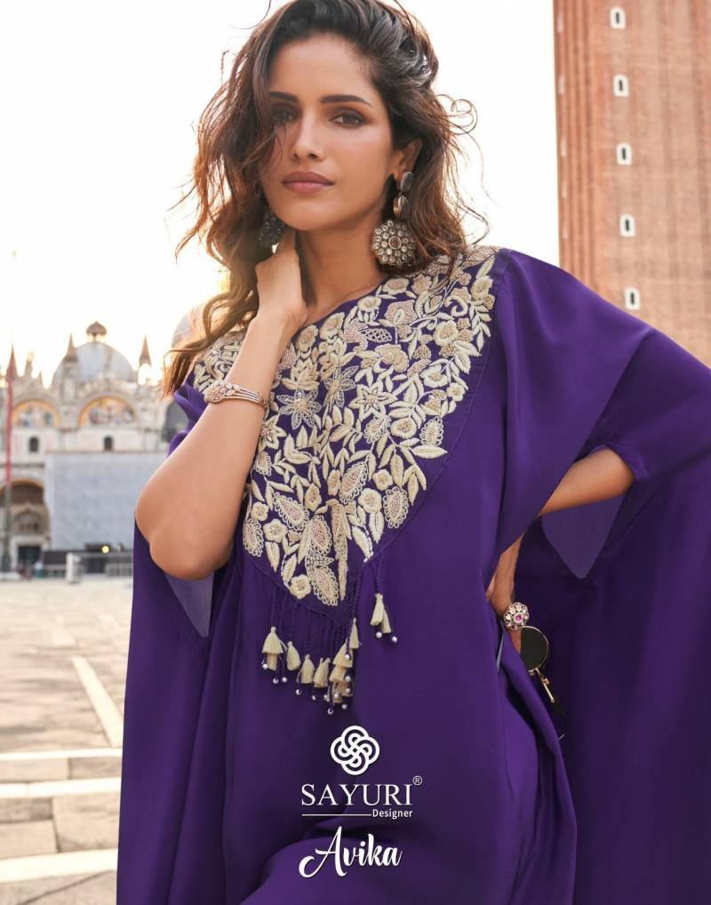 Sayuri Avika French Crepe Silk Embroidered Designer Salwar Kameez Wholesale
