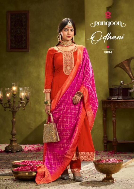 Latest Rangoon Odhani Chinon Silk With Fancy Work Kurti Pant And Dupatta Wholesale 2026