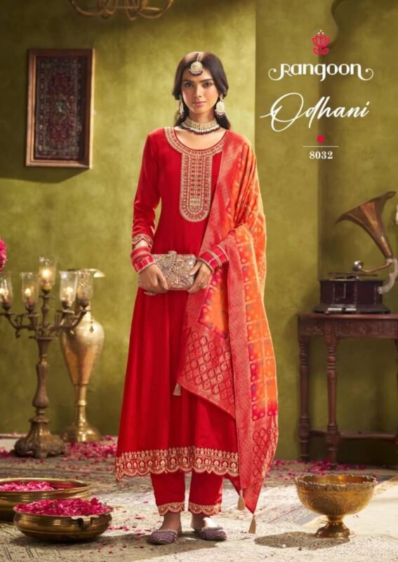 Latest Rangoon Odhani Chinon Silk With Fancy Work Kurti Pant And Dupatta Wholesale 2026