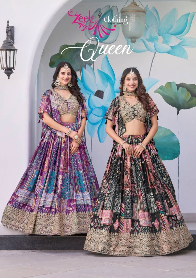 Zeel Queen Chinon Silk Digital Print Zari Work Designer Lehenga Choli Wholesale