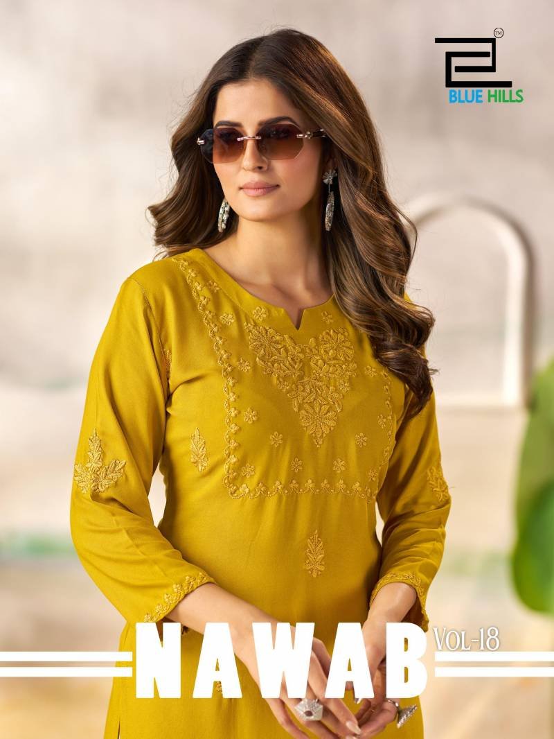 Blue Hills Nawab Vol 18 Rayon Embroidered Work Casual Wear Kurti Wholesale