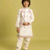 Clleora Nazrana Kids Viscose Silk Embroidered Work Kurta Pant And Koti Wholesale