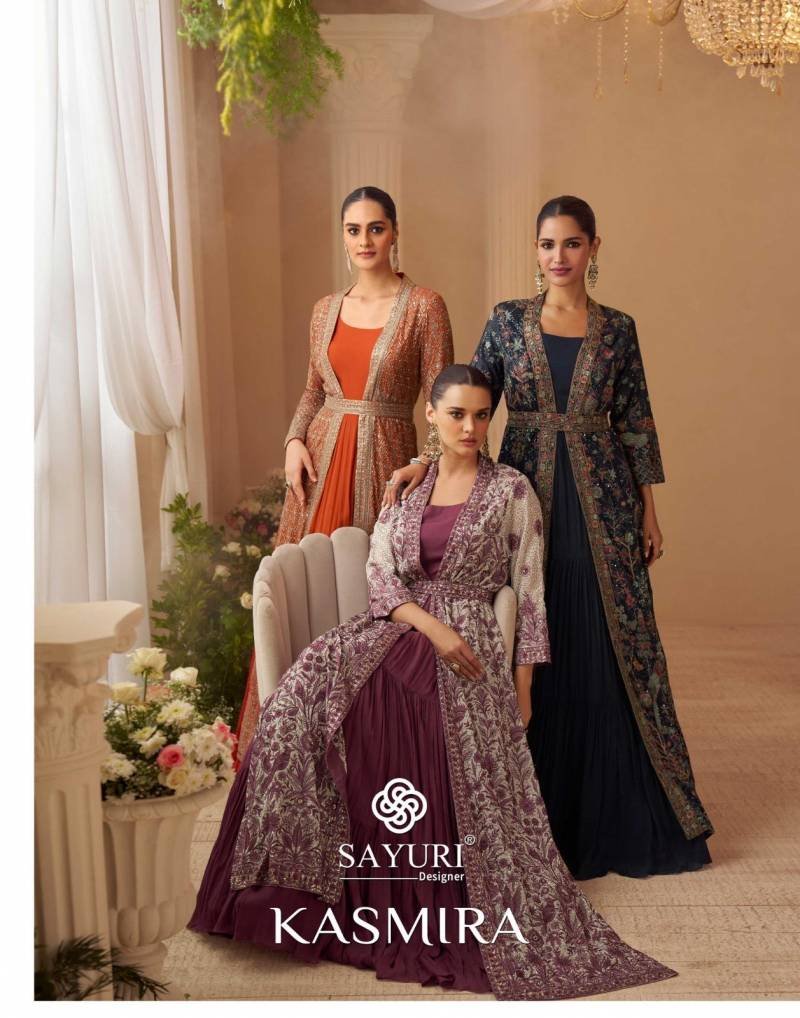 Sayuri Kasmira Chinon Silk Embroidered Designer Gown Collection Wholesale