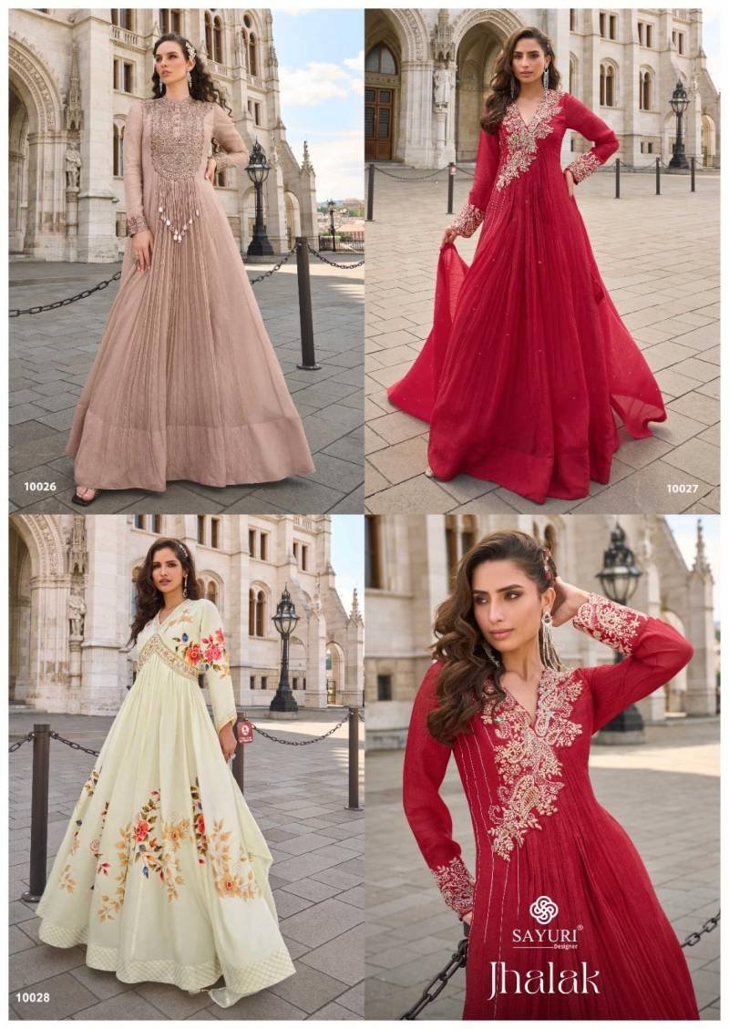 Buy Sayuri Jhalak Crush Silk Embroidered Designer Gown Collection Wholesale 2026