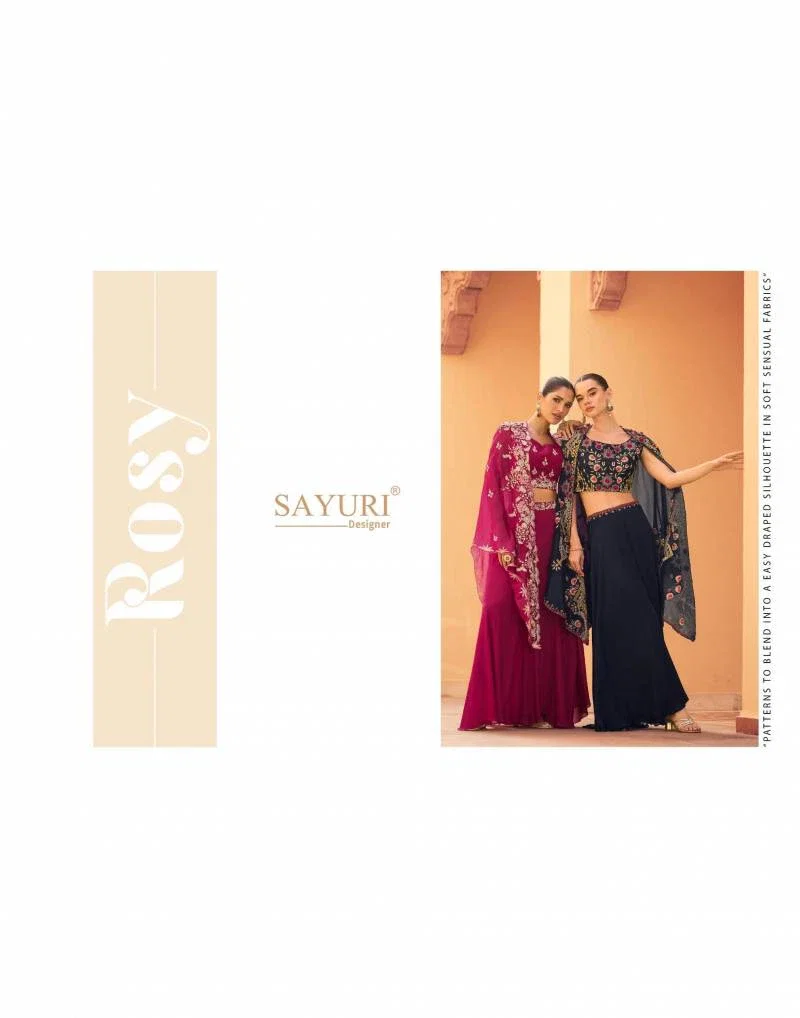Launching Sayuri Rosy Chinon Embroidered Designer Wear Top Bottom And Shrug Wholesale 2026