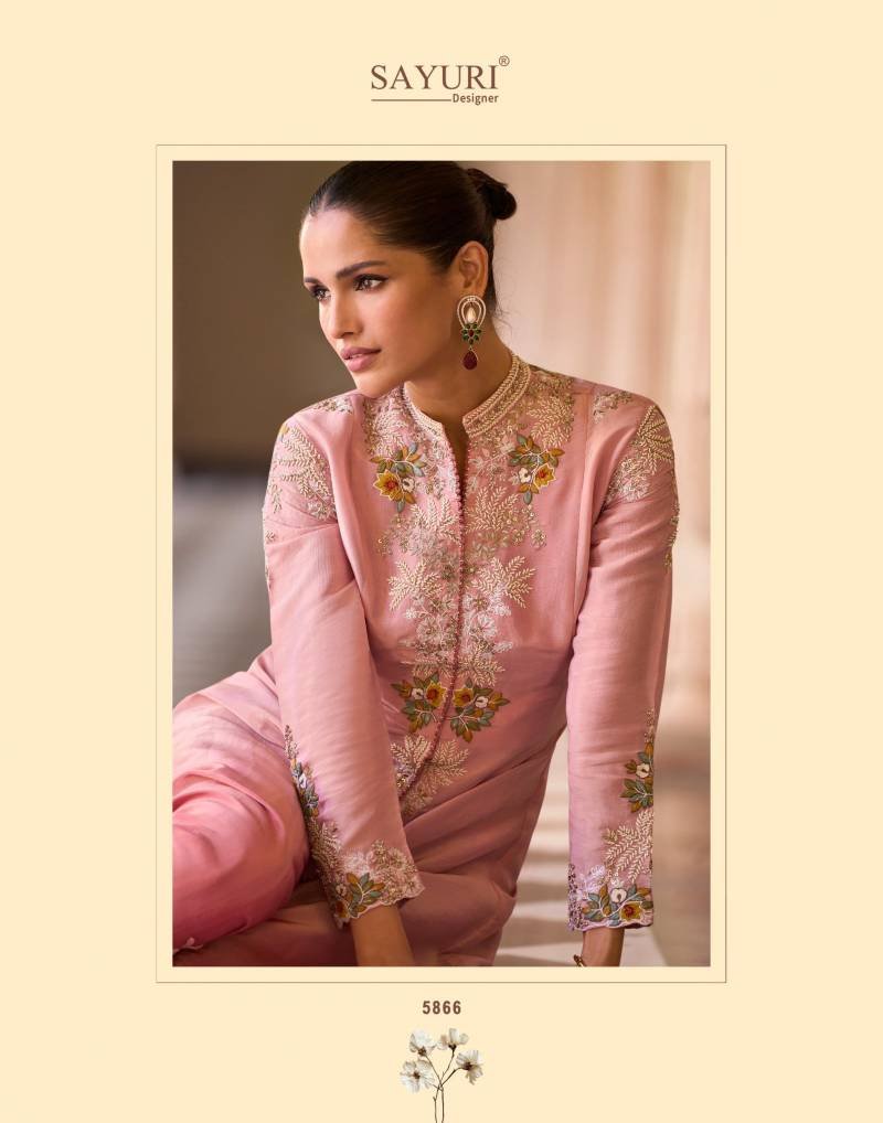 Launching Sayuri Rosy Chinon Embroidered Designer Wear Top Bottom And Shrug Wholesale 2026
