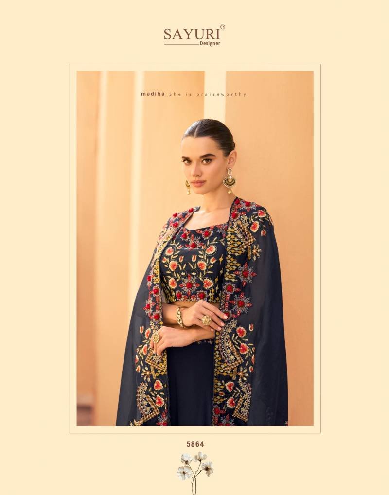 Launching Sayuri Rosy Chinon Embroidered Designer Wear Top Bottom And Shrug Wholesale 2026