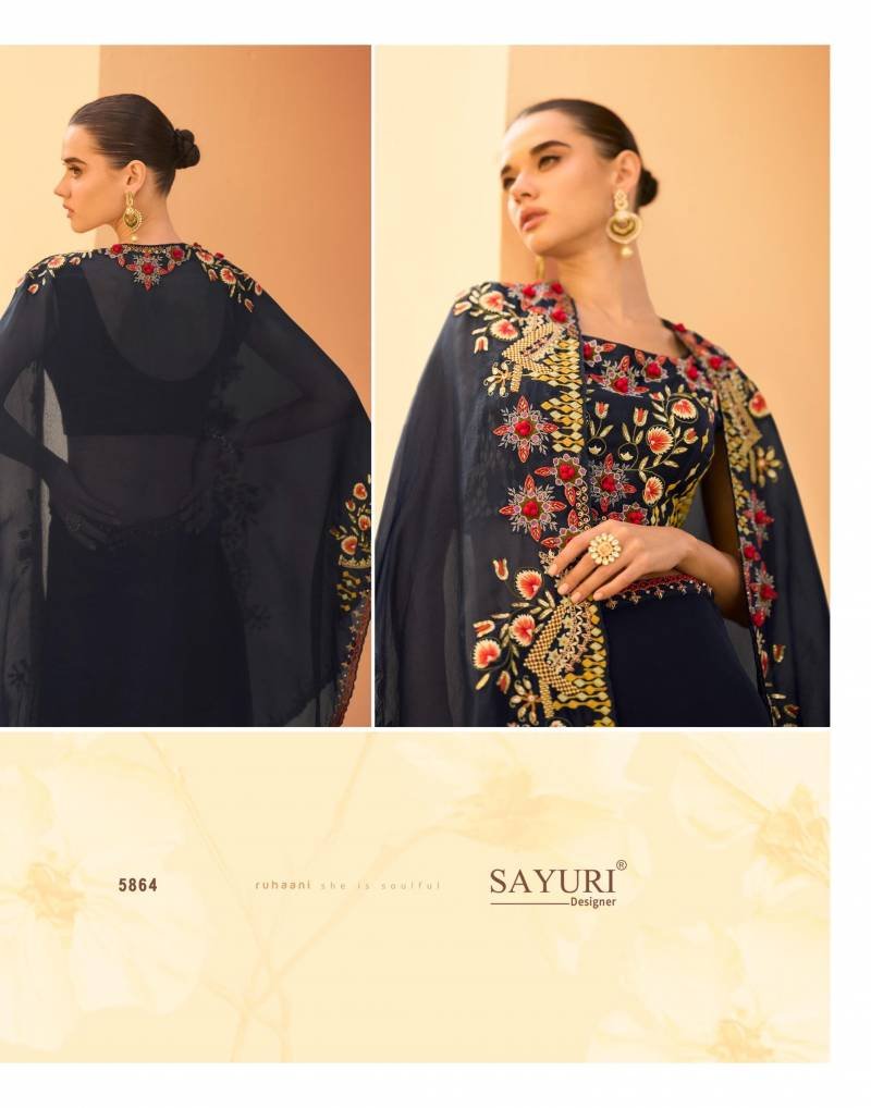 Launching Sayuri Rosy Chinon Embroidered Designer Wear Top Bottom And Shrug Wholesale 2026