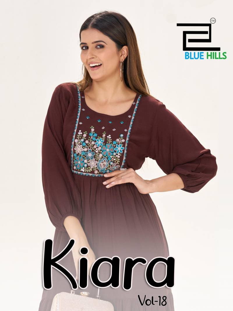 Blue Hills Kiara Vol 18 Rayon Wrinkle Embroidery Work Top Collection Wholesale