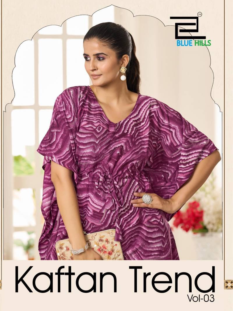 Blue Hills Kaftan Trend Vol 3 Crape Print Top And Bottom Collection Wholesale