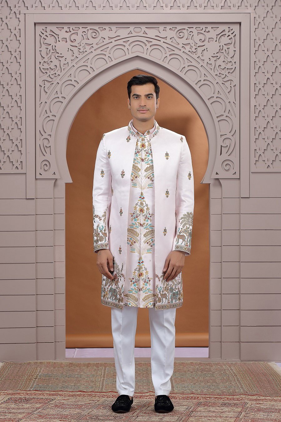 Sumi 4041 To 4047 Series Art Silk Embroidery Indo Western Style Mens Wear Wholesale
