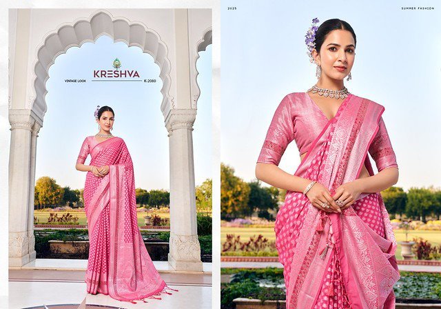 Buy Kreshva Pragya 2075 To 2080  Twp Georgette With Weaving Buta Border Saree Collection Wholesale 2026