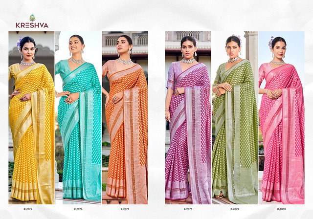 Buy Kreshva Pragya 2075 To 2080  Twp Georgette With Weaving Buta Border Saree Collection Wholesale 2026