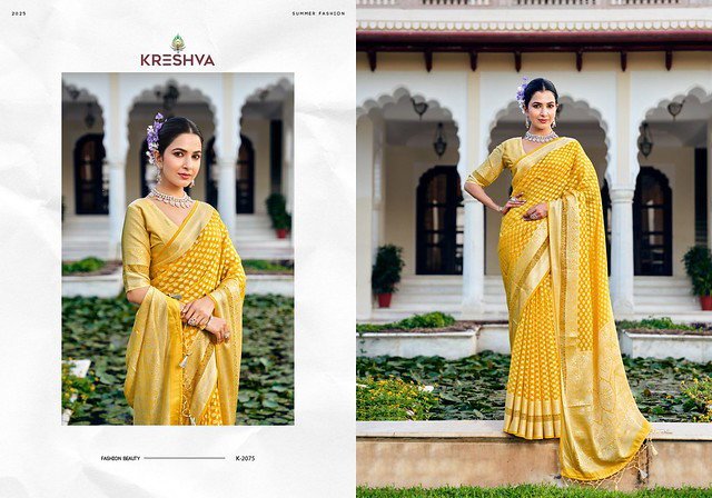 Buy Kreshva Pragya 2075 To 2080  Twp Georgette With Weaving Buta Border Saree Collection Wholesale 2026