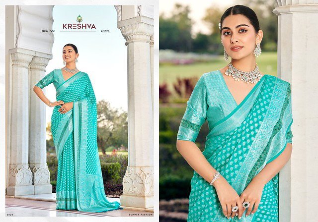 Buy Kreshva Pragya 2075 To 2080  Twp Georgette With Weaving Buta Border Saree Collection Wholesale 2026