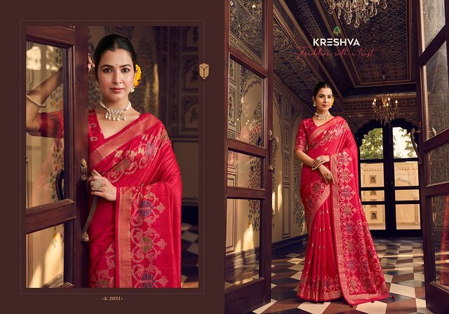 Stylish Kreshva Chahat 2031 To 2034 Super P.V. Silk With  Banarasi Traditional Design Saree Collection Wholesale 2026