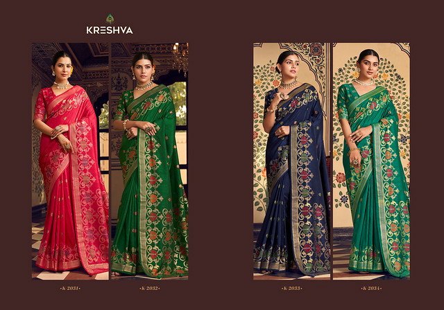 Stylish Kreshva Chahat 2031 To 2034 Super P.V. Silk With  Banarasi Traditional Design Saree Collection Wholesale 2026