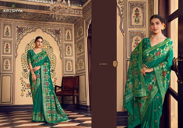 Stylish Kreshva Chahat 2031 To 2034 Super P.V. Silk With  Banarasi Traditional Design Saree Collection Wholesale 2026