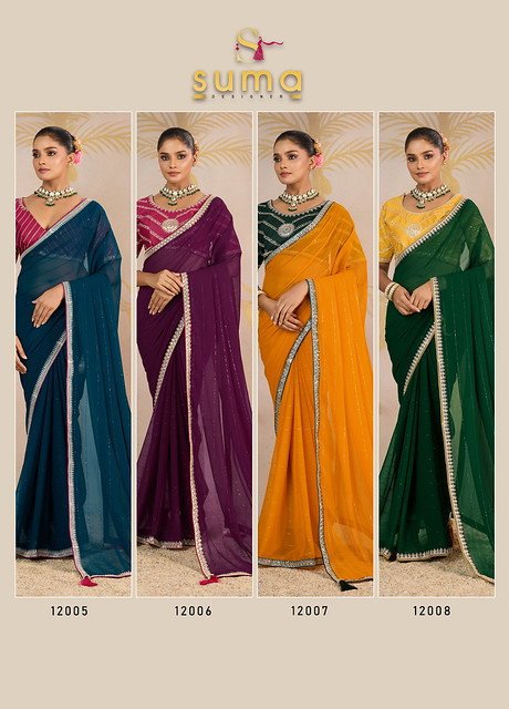 Beautiful Suma Jiya 12001 To 12008 Georgette With Zari Saree Collection Wholesale 2026
