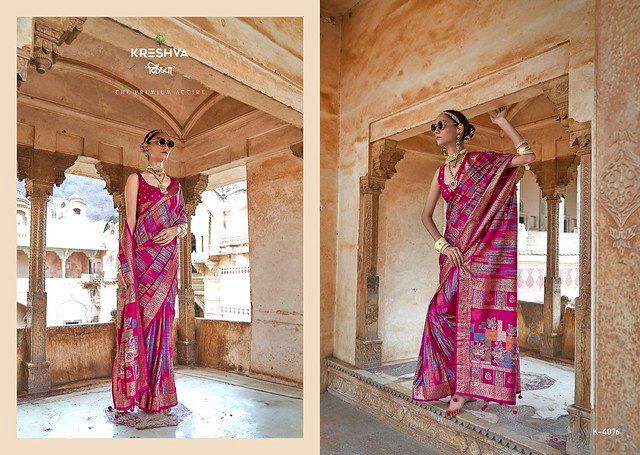 Launching Kreshva Maya Mahal 4072 TO 4077 Mercerizer Sigma Silk Classic Patola Design Saree Collection Wholesale 2026