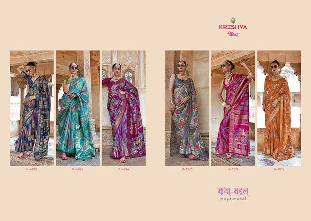 Launching Kreshva Maya Mahal 4072 TO 4077 Mercerizer Sigma Silk Classic Patola Design Saree Collection Wholesale 2026