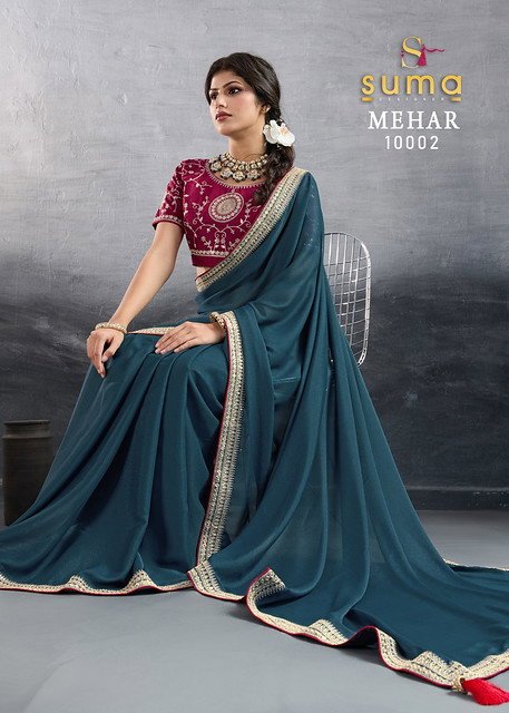 Suma Mehar 10001 To 10008 Star Georgette With Heavy Border Saree Collection Wholesale