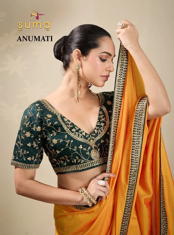 Suma Anumati Vichitra Saree with Embroidery Work Partywear Saree Wholesale