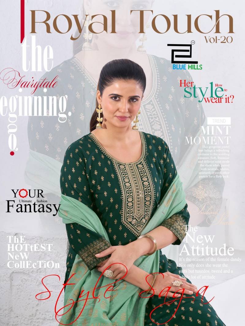 Blue Hills Royal Touch Vol 20 Rayon Foil Printed Kurti Pant And Dupatta Wholesale