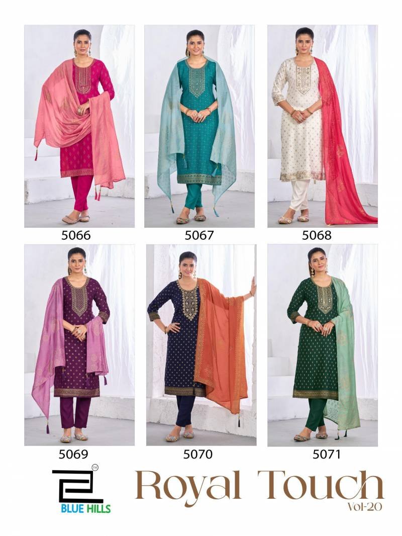 Latest Blue Hills Royal Touch Vol 20 Rayon Foil Printed Kurti Pant And Dupatta Wholesale 2026