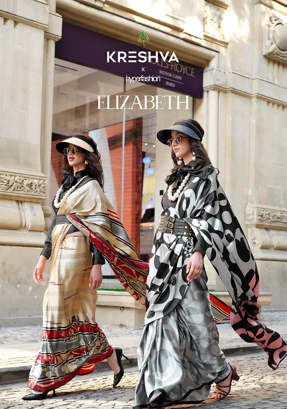 Kreshva Elizabeth Satin Silk With Pranch Finish Carnival Wear Saree Wholesale