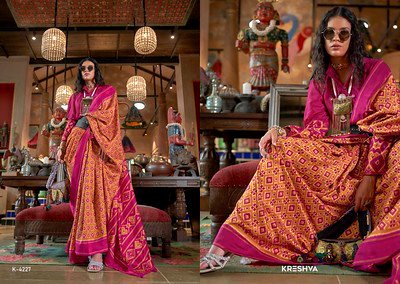 Latest Kreshva Veda Patola Double Ikkat Super Silk Festival wear Saree Wholesale 2026