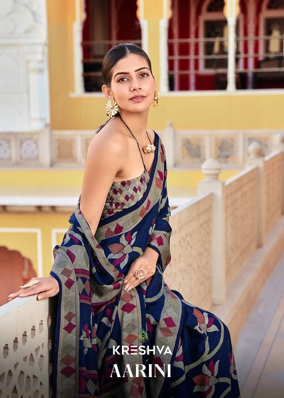 Kreshva Aarini Designer Silk Saree With Flower Print Saree Collection Wholesale