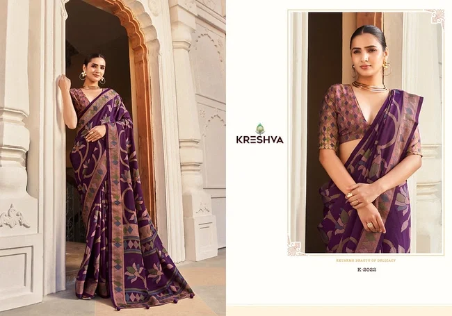 Launching Kreshva Aarini Designer Silk Saree With Flower Print Saree Collection Wholesale 2026