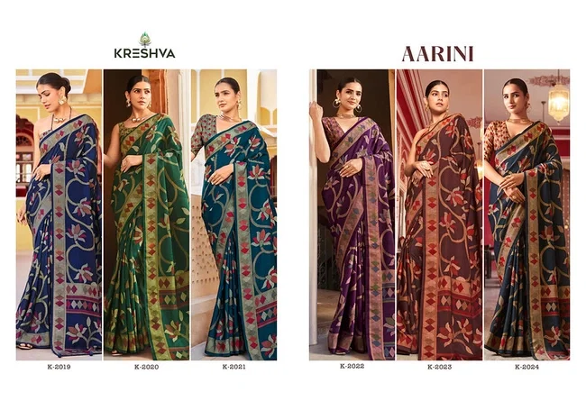 Launching Kreshva Aarini Designer Silk Saree With Flower Print Saree Collection Wholesale 2026