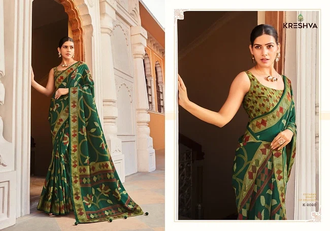 Launching Kreshva Aarini Designer Silk Saree With Flower Print Saree Collection Wholesale 2026