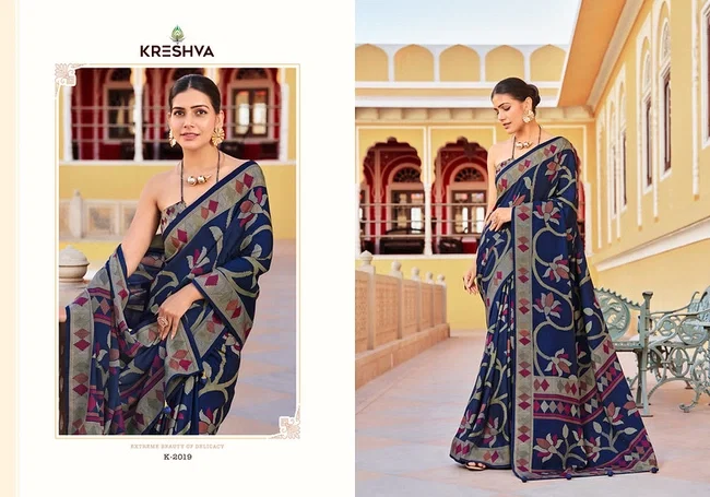 Launching Kreshva Aarini Designer Silk Saree With Flower Print Saree Collection Wholesale 2026